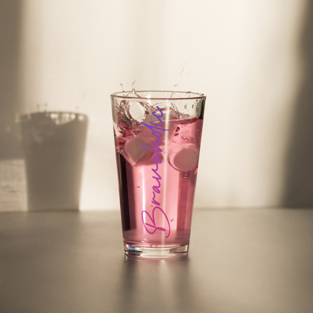 Bravoholic Script Pint Glass