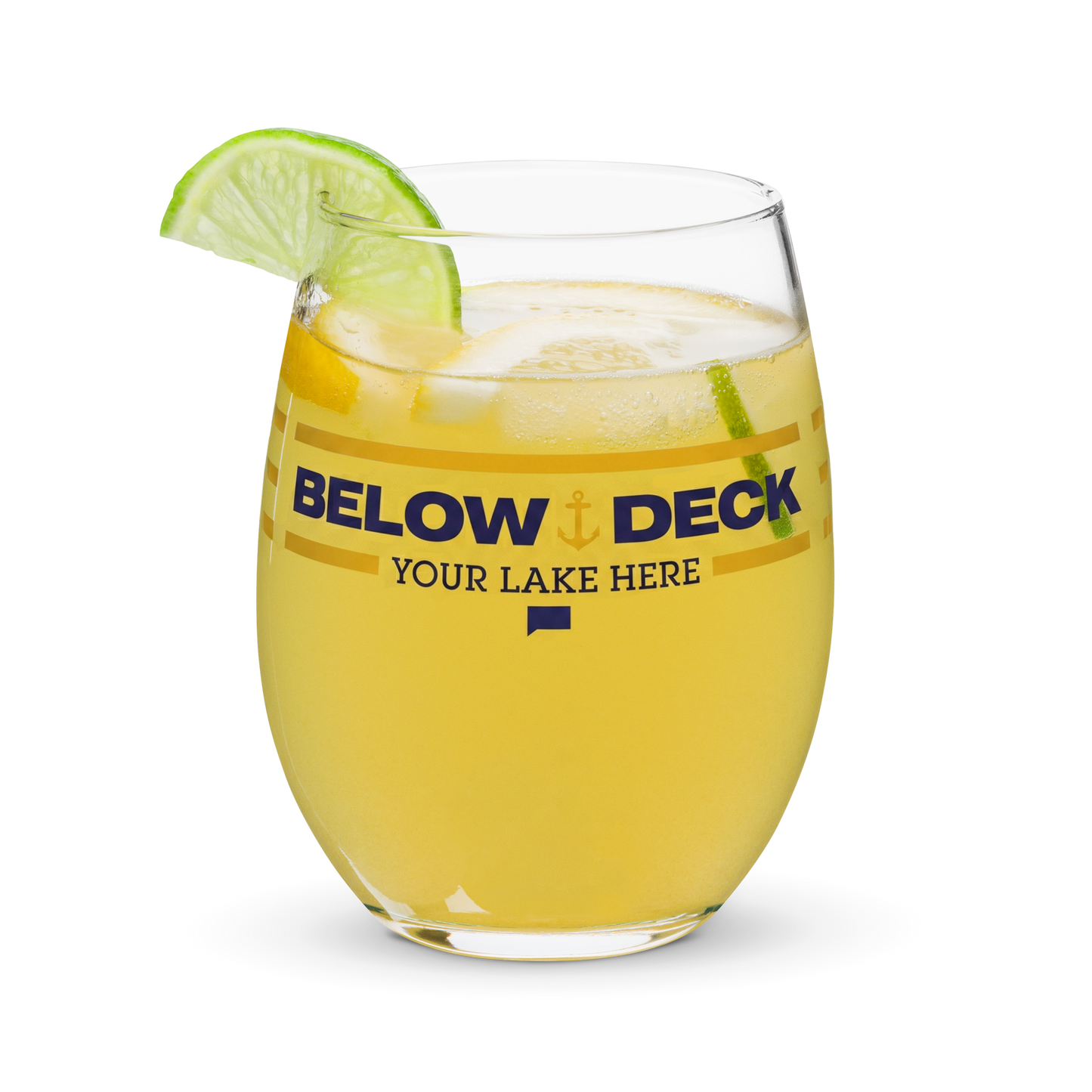 Below Deck Wine Glass Personalized Lake