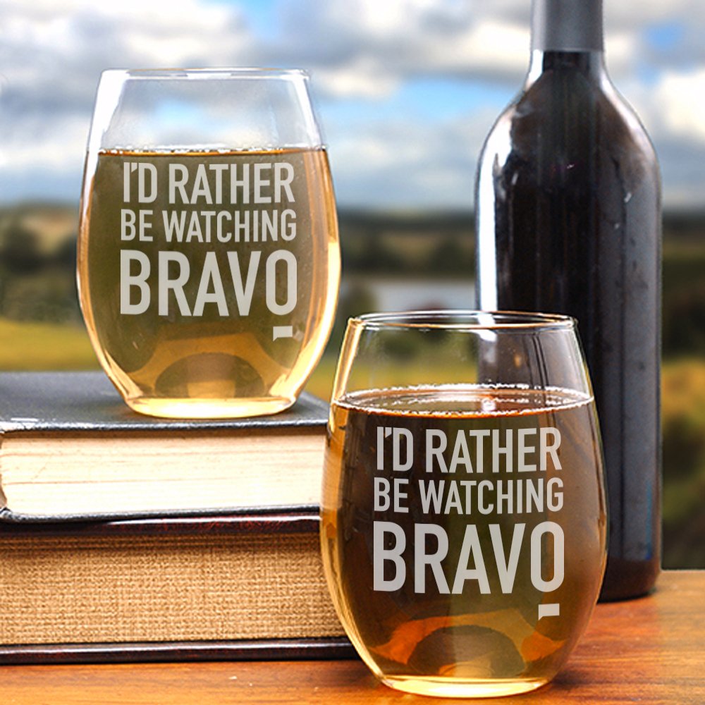 Rather Be Watching Bravo Premium Stemless Wine Glasses - Set of 2