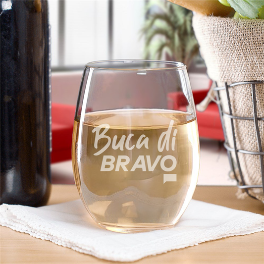 Buca Di Bravo Laser Engraved Stemless Wine Glass