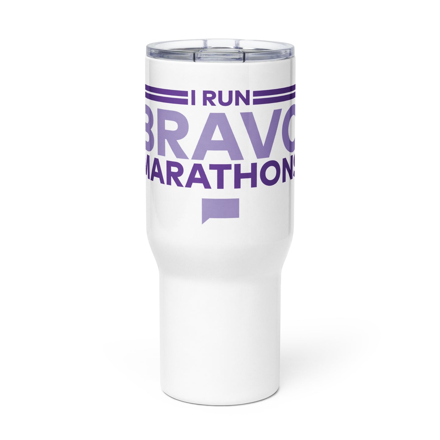 Bravo Gear I Run Bravo Marathons Tumbler Travel Mug with a Handle