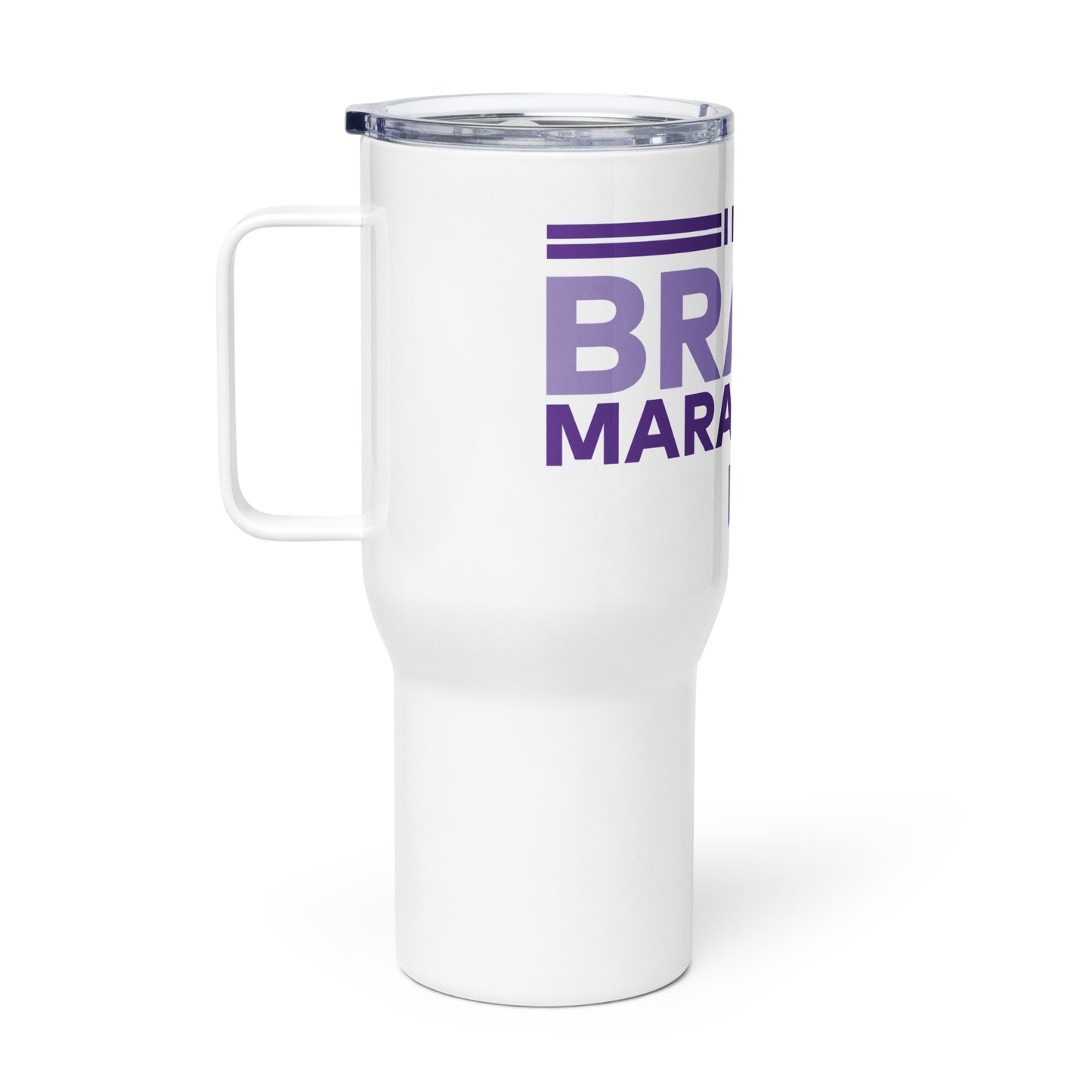 Bravo Gear I Run Bravo Marathons Tumbler Travel Mug with a Handle