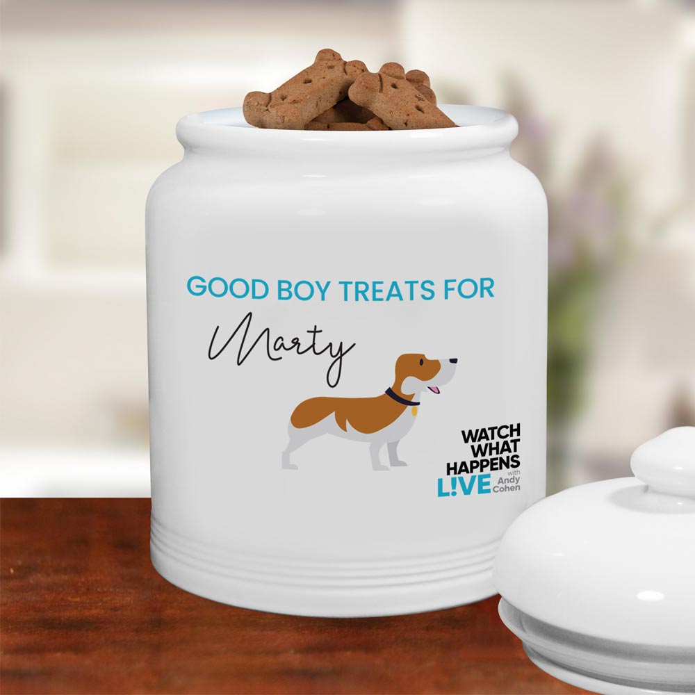 Watch What Happens Live Personalized Blue Dog Treat Jar