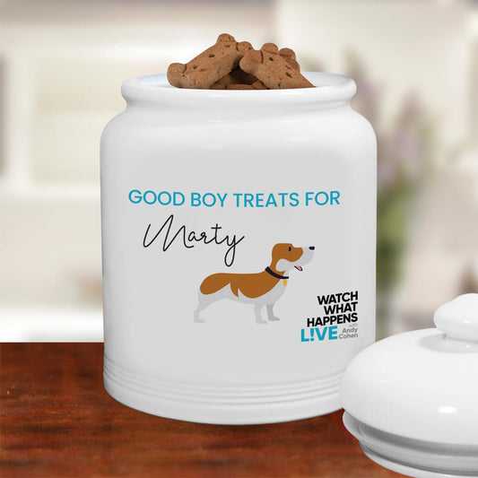 Watch What Happens Live Personalized Blue Dog Treat Jar