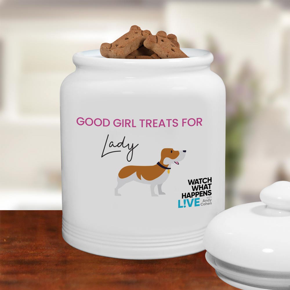 Watch What Happens Live Personalized Pink Dog Treat Jar