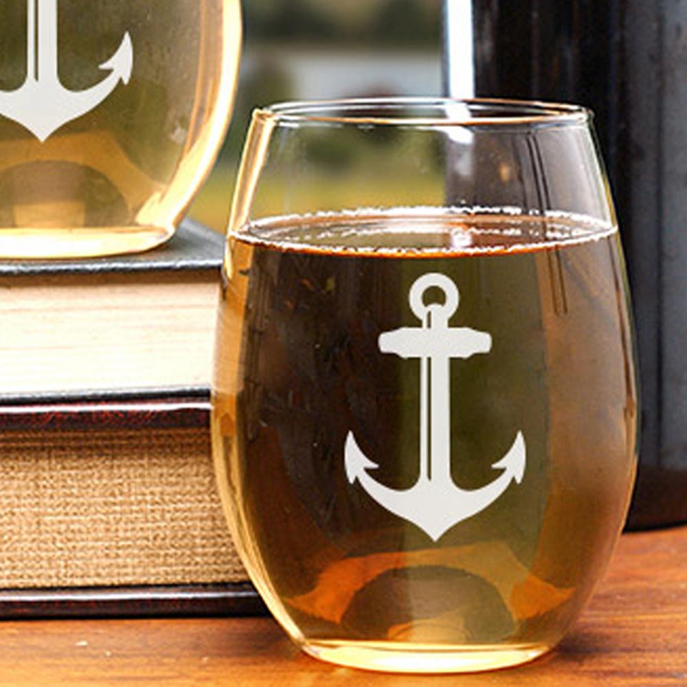 Below Deck Anchor Stemless Wine Glasses - Set of 2