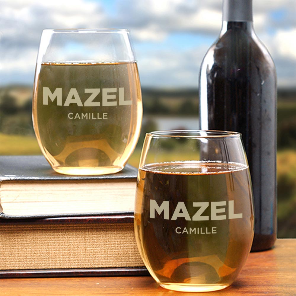 Watch What Happens Live Mazel Personalized Stemless Wine Glass - Set of 2